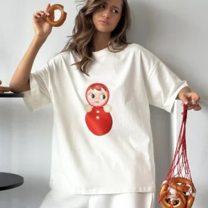 Sunuyoo Summer New 100% Cotton Cartoon Printed T-Shirt Women's Fashionable O-Neck Loose Short Sleeved Female Casual Cute Top