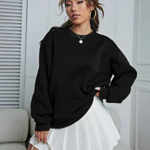 Winter Womens Solid Sweatshirts Casual Comfortable Warm Hoodies Loose Crewneck Fleece Pullover Tops Autumn Womans Streetwear