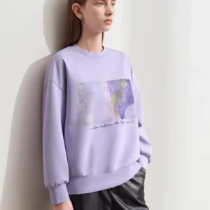 Amii Minimalism Woman Sweatshirts 2025 Autumn New O-Neck Print Embroidery Casual Pullovers Loose Long Sleeve Tops Ladies12413020