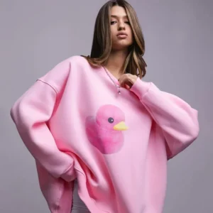 Sumuyoo Yellow Duck Print Sweatshirt Loose Round Neck Oversized Comfortable Women's Trendy Casual Autumn Winter Warm Hoodies
